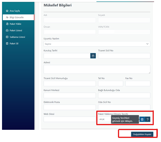 E Defter Dönem Seçme